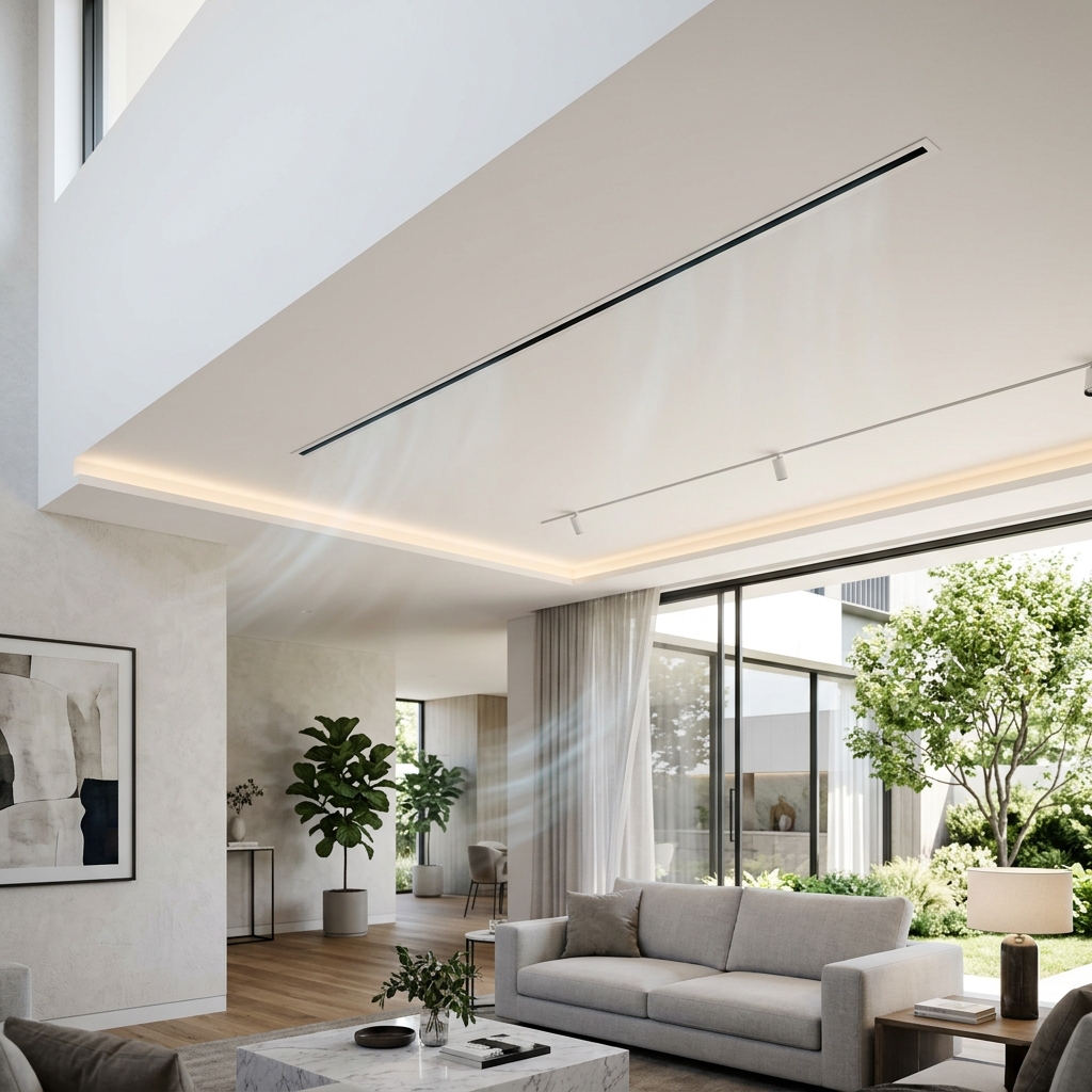 Système de climatisation gainable installé en faux-plafond